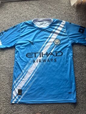 Puma Light Blue and White Manchester City Short Sleeve Jersey
